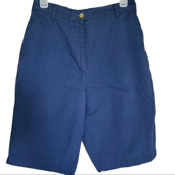 VINTAGE 90s Y2K Navy Blue High Rise Wide Leg Bermuda Short Cottagecore Granny 12 - Picture 1 of 11